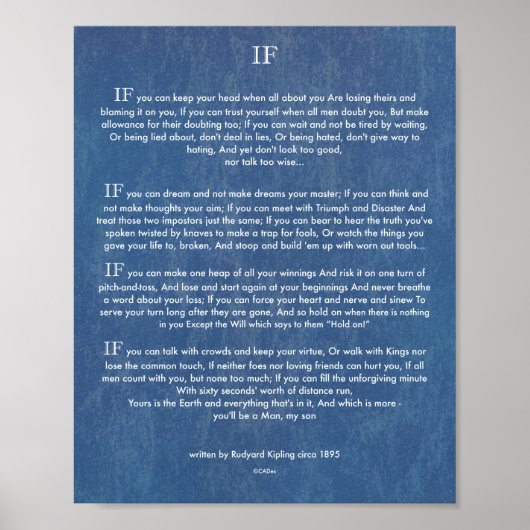Poster Citation de Rudyard Kipling 1895 sur Denim (Devant)