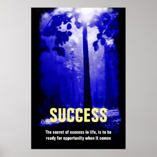 Poster Citation de succès de l'arbre de nuit bleu Inspira