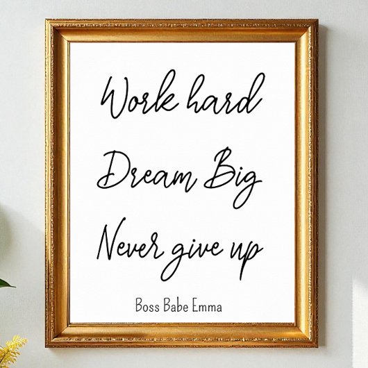 Poster Citation de succès en noir blanc Travail Salle de