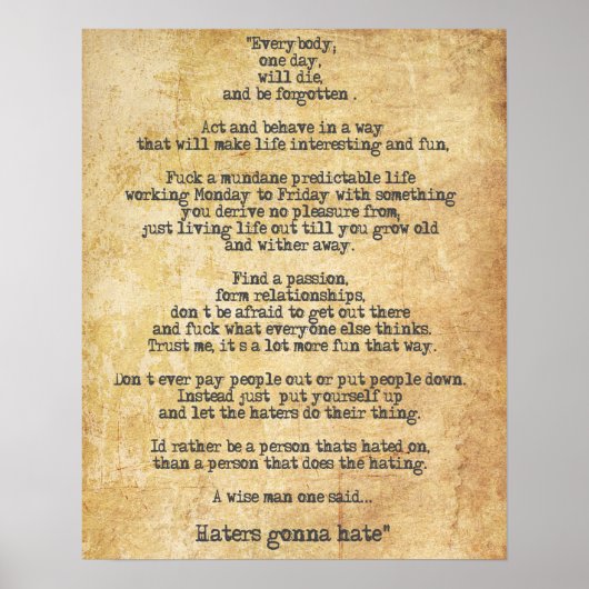 Poster Citation de Zyzz motivationnelle sur la vie (Devant)