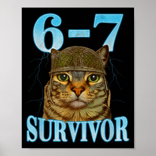 Poster Citation drôle 67 Chat Mal au Ventre Survivant Mèm