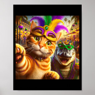 Poster Citation drôle de Mardi Gras selfie chat alligator