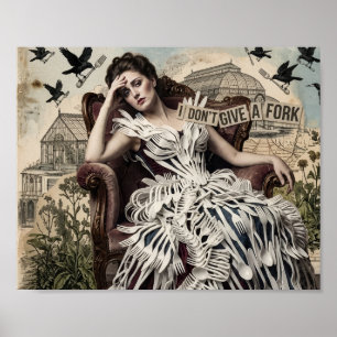 Poster Citation drôle Femme vintage dans une robe à fourc