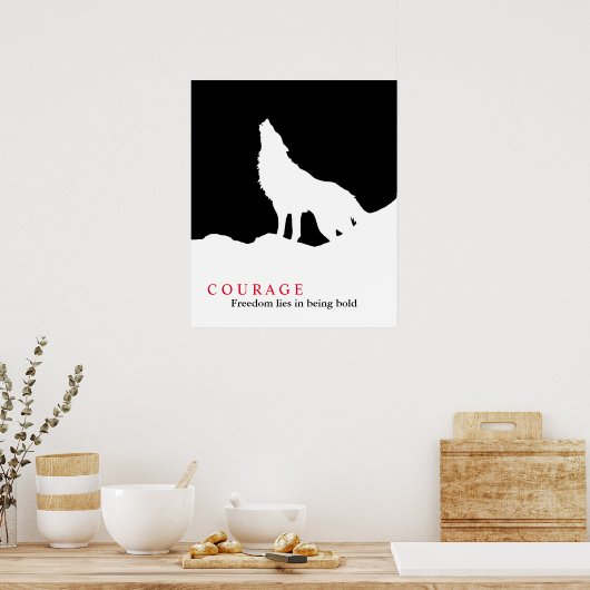 Poster Citation du loup de courage noir blanc (Cuisine)