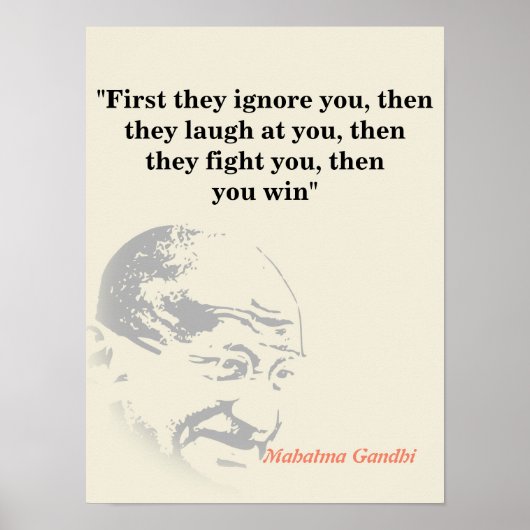 Poster Citation Du Mahatma Gandhi Sur La Victoire (Devant)