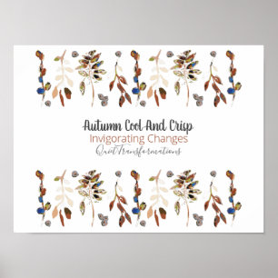 Poster Citation Florale De Feuilles Et Berries Élégants