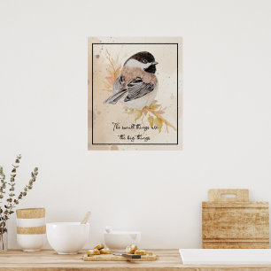 Poster Citation inspirante Oiseau mésange aquarelle
