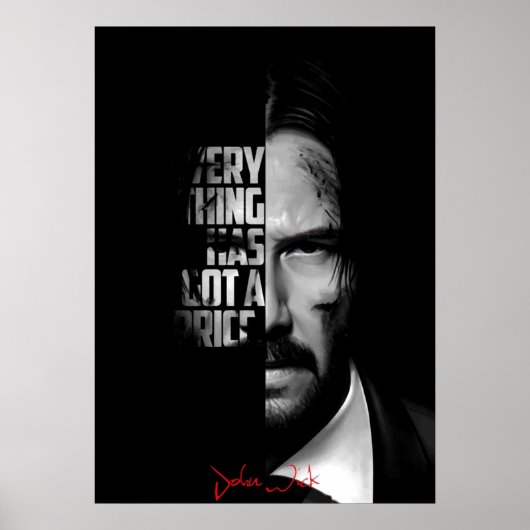 Poster Citation John Wick en noir et blanc (Devant)