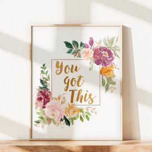 Poster Citation Motivante Rose Florale Couleur Vive