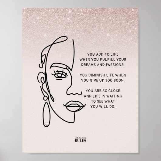 Poster Citation Motivationnelle du Rose Gold Ombre (Devant)