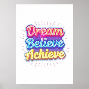 Poster Citation motivationnelle néon 'Rêver croire réussi