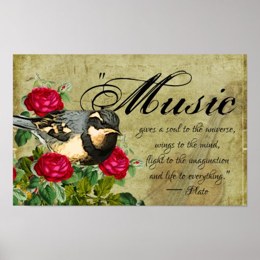 Poster Citation musicale, Grive à collier et roses, Violo (Devant)