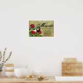 Poster Citation musicale, Grive à collier et roses, Violo (Cuisine)