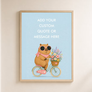 Poster Citation personnalisée Capybara vélo floral drôle