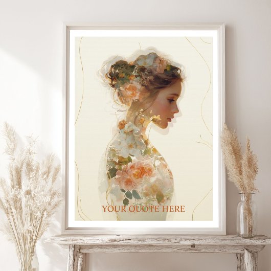 Poster Citation Personnalisée Silhouette Femme Florale Ro