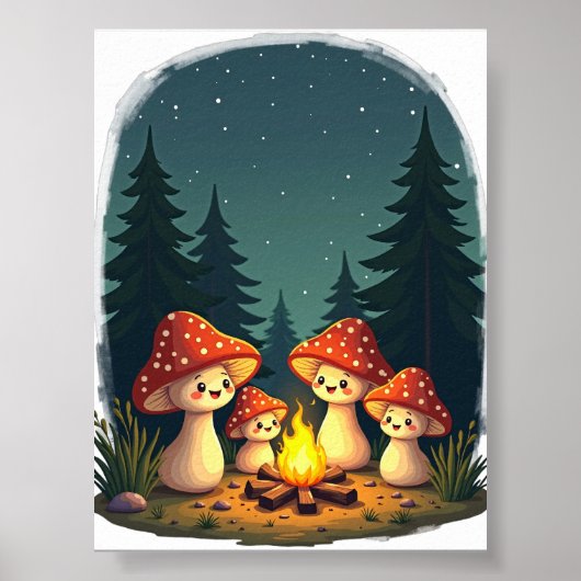 Poster Citation Rétro Champignon Feu de Camp Restez Posit (Devant)