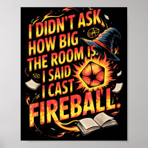 Poster Citation Rpg Drôle Je Lance Fireball Avec Chapeau 
