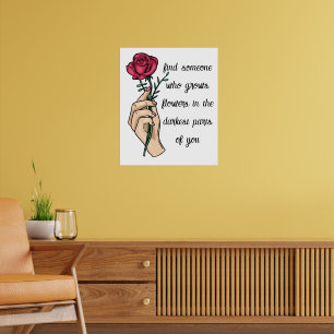 Poster Citation vintage Fleur rose et citation d'amour pe