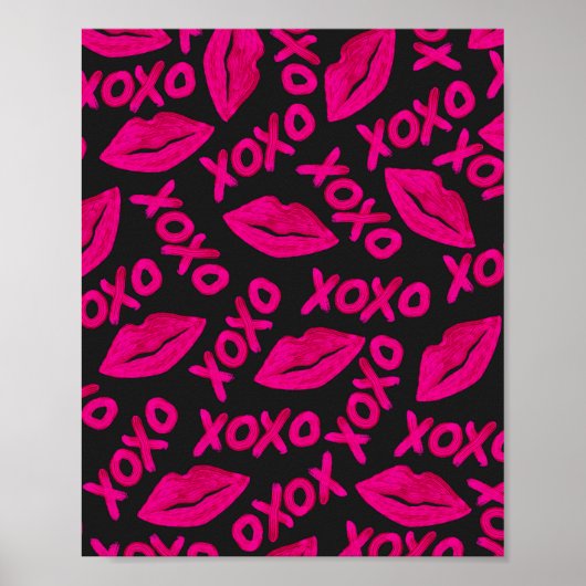 Poster Citation XOXO noir Neon rose lèvres Motif (Devant)