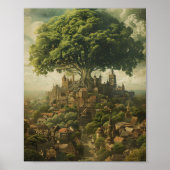 Poster Cité Médiévale Avec Arbre Géant (Devant)