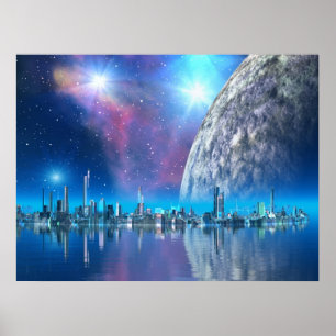 Poster Cites de l'île de Cobalt Scifi / Imaginaire Art Im