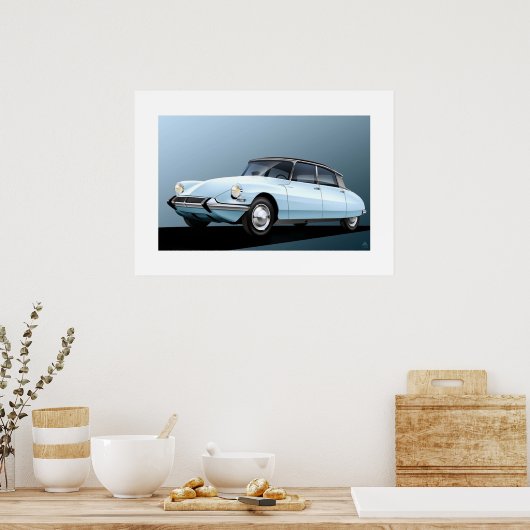 Poster Citroen DS19 Artwork bleu pâle (Cuisine)