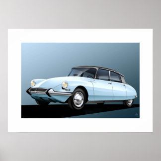 Poster Citroen DS19 Artwork bleu pâle