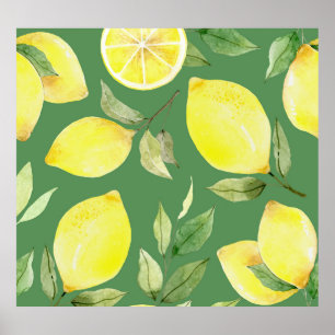 Poster citron aquarelle, motif de papier peint de fruits.