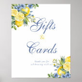 Poster Citron bleu floral Citrus nuptiale Cadeau et carte (Devant)