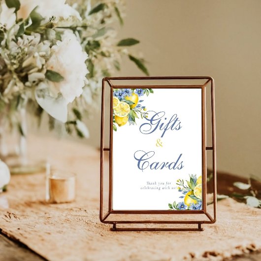 Poster Citron bleu floral Citrus nuptiale Cadeau et carte