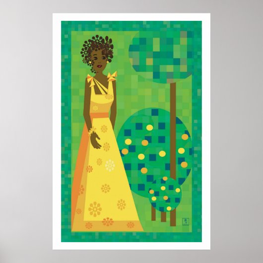 Poster Citron et lime - fille dans un jardin (Devant)