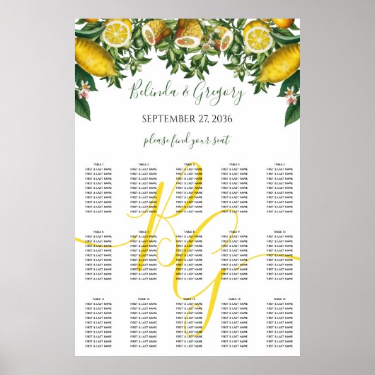Poster Citron jaune rustique Mariage de verdure (Devant)