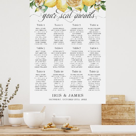 Poster Citron jaune vert Mariage floral (Cuisine)