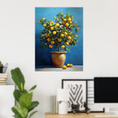 Poster Citronnier en pot de terre cuite avec fleurs (Bureau à domicile)