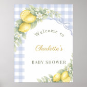 Poster Citrons Baby Shower nœud gingham bleu garçon bienv (Devant)