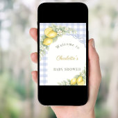 Poster Citrons Baby Shower nœud gingham bleu garçon bienv