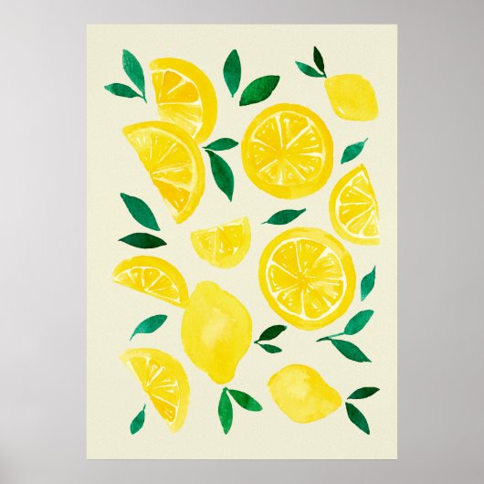 Poster citrons d'aquarelle - jaune et vert (Devant)