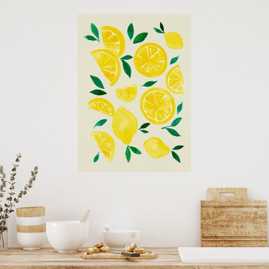 Poster citrons d'aquarelle - jaune et vert (Cuisine)
