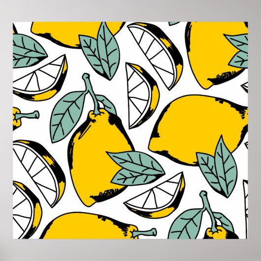 Poster citrons dessinés à la main, motif vibrant. (Devant)
