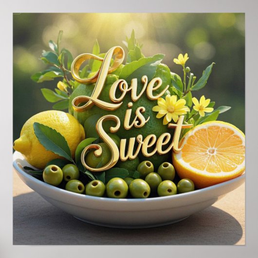Poster Citrons ensoleillés, olives, tranches d'agrumes (Devant)