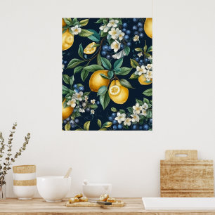 Poster Citrons et bleuets élégants