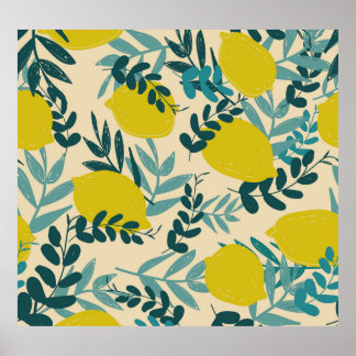 Poster Citrons et feuilles, arrière - plan vintage.