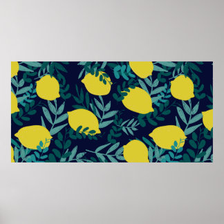 Poster Citrons et motifs feuille
