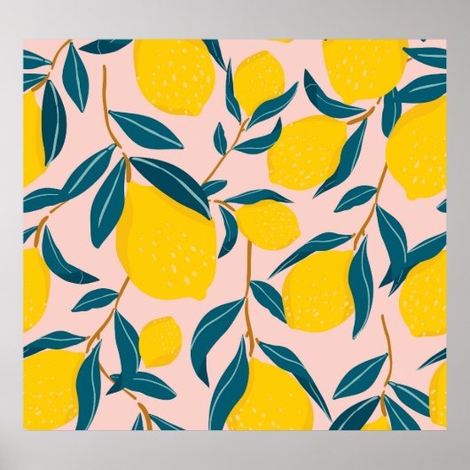 Poster citrons illustrés : motif transparent rose (Devant)