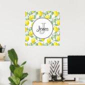 Poster Citrons jaunes avec Monogramme Motif vert (Bureau à domicile)