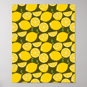 Poster Citrons jaunes et motif vert olive : Citrus modern