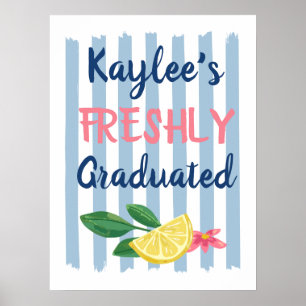 Poster Citrons & Rayures Bleues Elle est fraîchement dipl