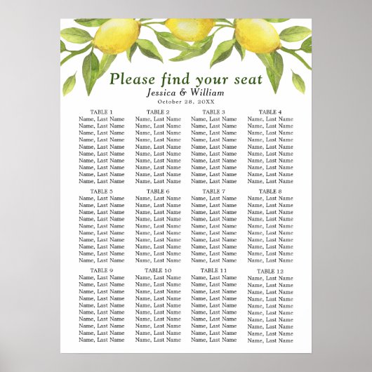 Poster Citrons & verdure 12 Tables Mariage SÉJOUR GRAPHIQ (Devant)