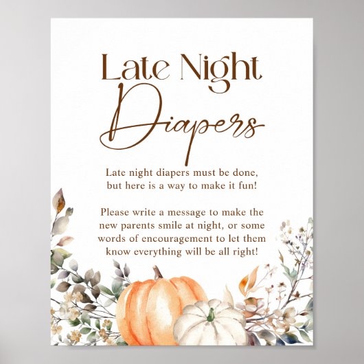 Poster Citrouille Automne Baby shower d'automne Late Nigh (Devant)