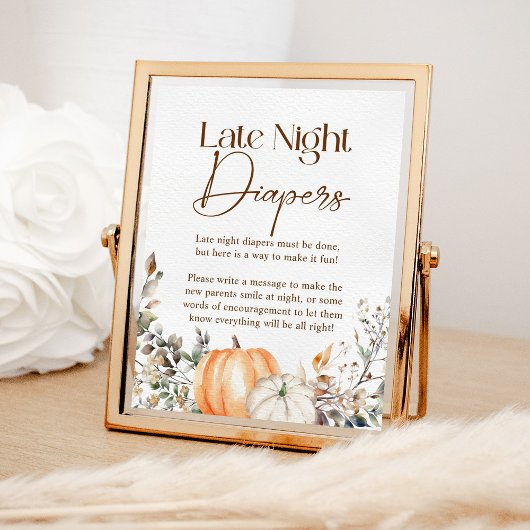 Poster Citrouille Automne Baby shower d'automne Late Nigh